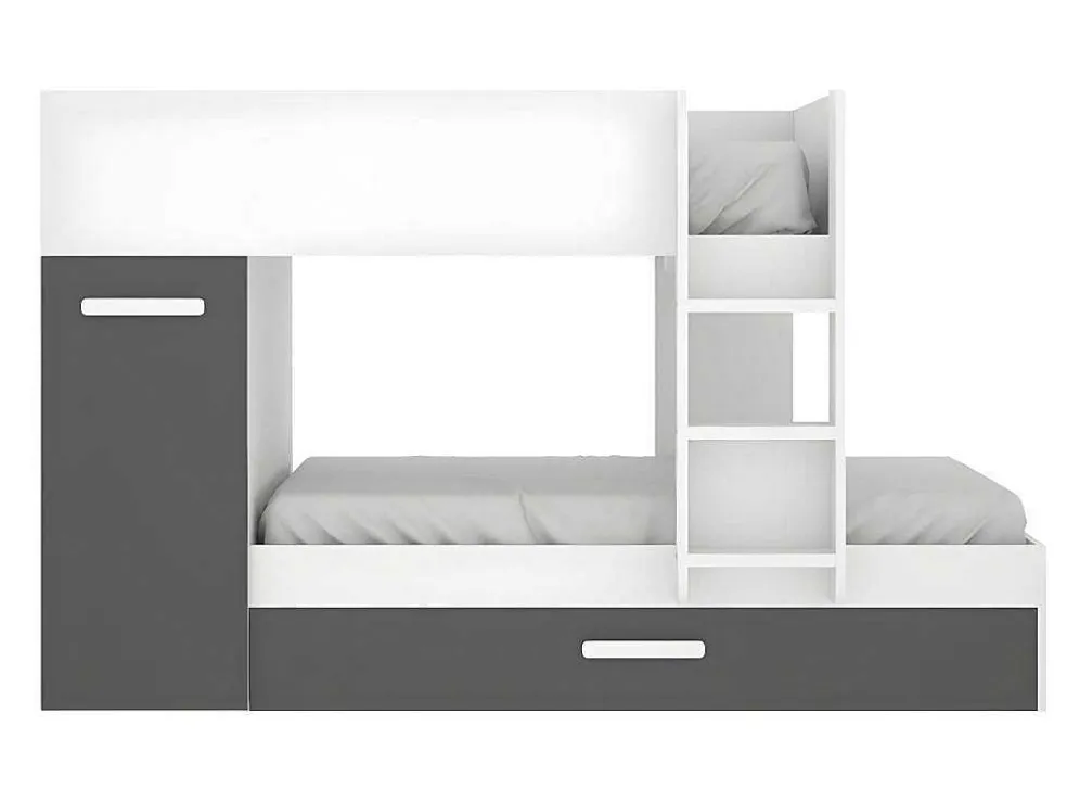 Stapelbed Met Slaaplade En Opbergruimtes 3 X 90 X 190 Cm - Antraciet En Naturel - Anthony