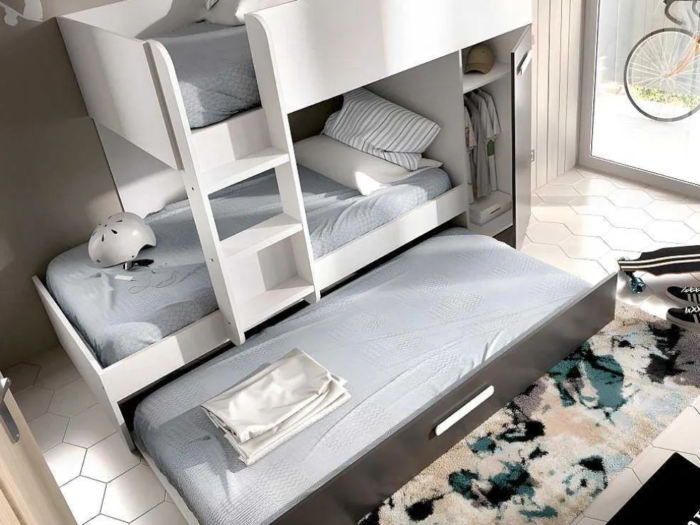 Stapelbed Met Slaaplade En Opbergruimtes 3 X 90 X 190 Cm - Antraciet En Naturel - Anthony
