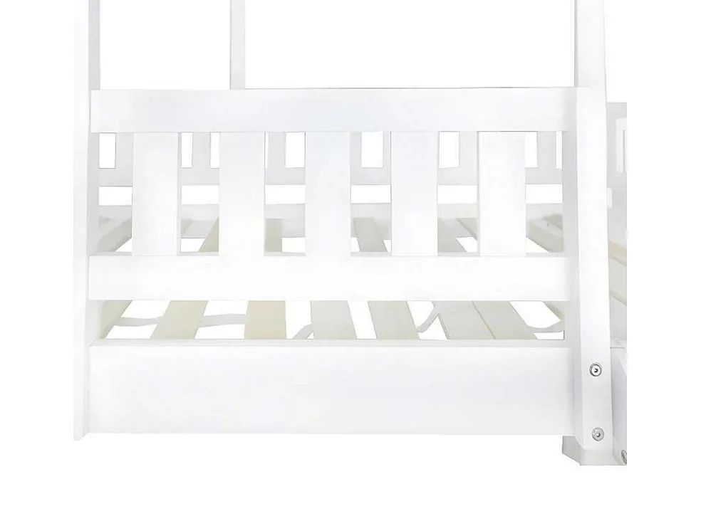 Stapelbed 90X200Cm - Grenenhout En Mdf Structuur - Met Glijbaan En Opbergtrap - Een Grote Lade Onder Het Bed - Wit