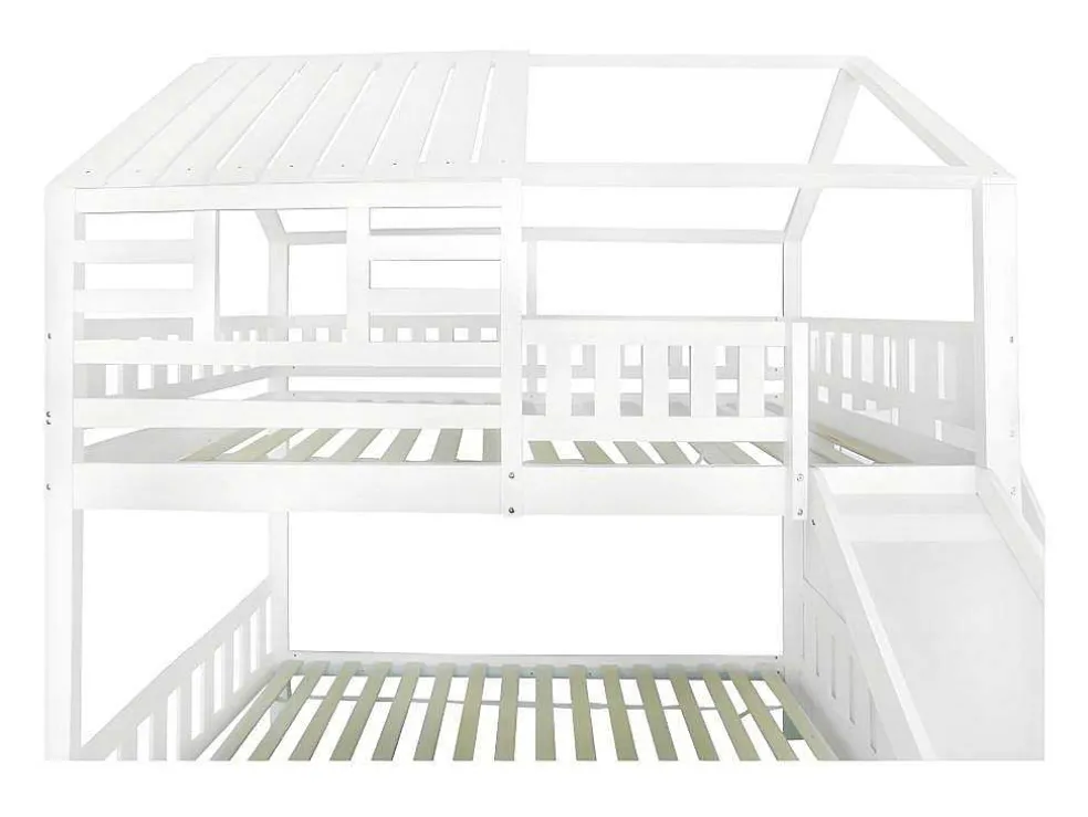 Stapelbed 90X200Cm - Grenenhout En Mdf Structuur - Met Glijbaan En Opbergtrap - Een Grote Lade Onder Het Bed - Wit
