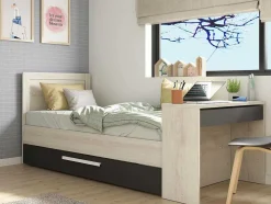 Stapelbed 2 X 90 X 200 Cm - Met Bureau - Kleur: Naturel En Antraciet - Vouani