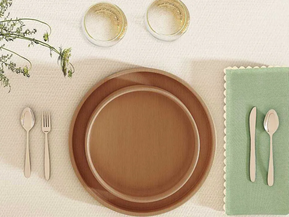 Tafelkleed + 4 Katoenen Servetten - Beige Rand - Groen - 140 X 240 Cm - Loania