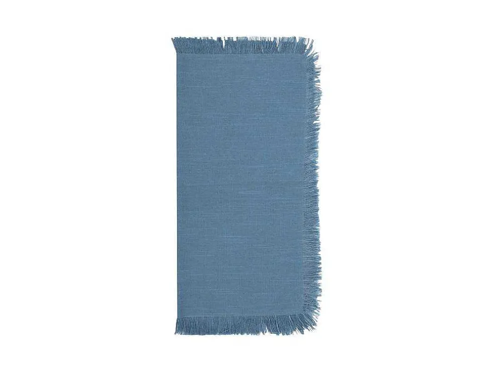 Tafelkleed + 4 Servetten Met Franjes - Katoen - Blauw - 140 X 240 Cm - Pola