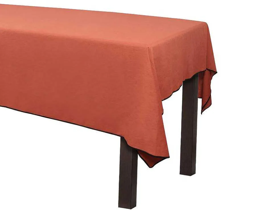 Tafellaken Van Katoen En Linnen Met Zwarte Rand - 170 X 250 Cm - Terracotta - Borina