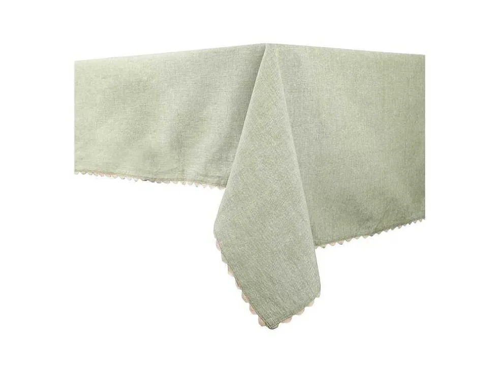 Tafellaken Van Katoen Met Beige Rand - 140 X 240 Cm - Groen - Loania