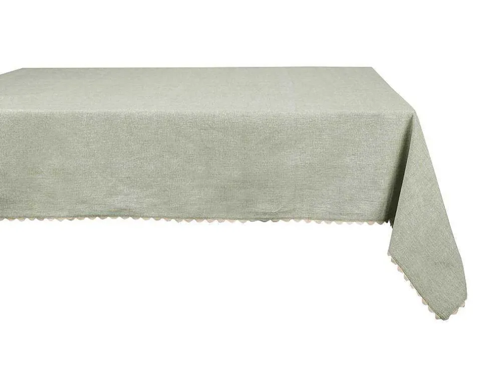Tafellaken Van Katoen Met Beige Rand - 140 X 240 Cm - Groen - Loania