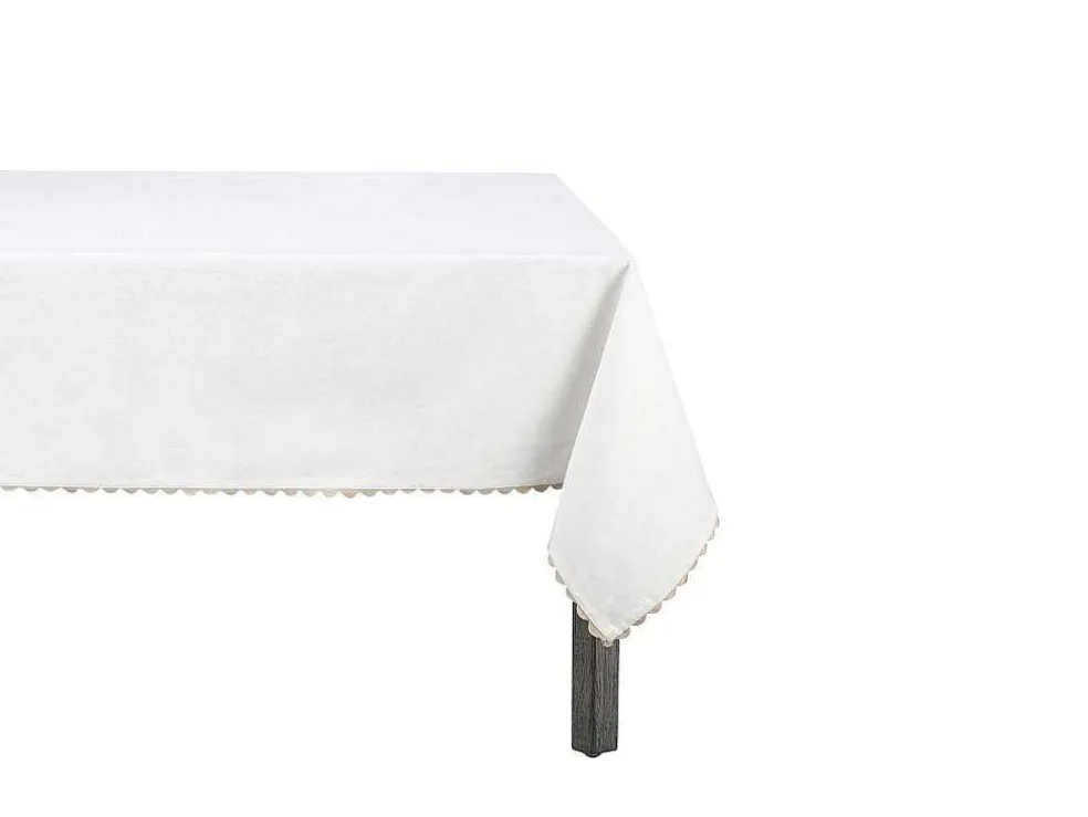 Tafellaken Van Katoen Met Beige Rand - 140 X 240 Cm - Wit - Loania