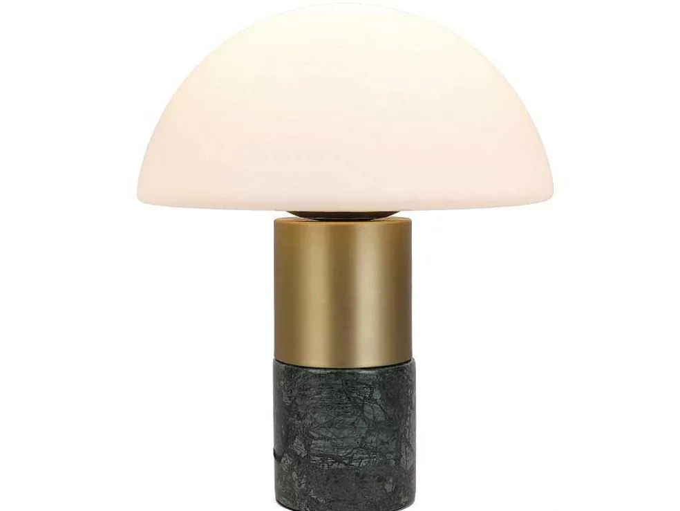 Tafellamp Champignon Van Marmer, Metaal En Glas - D30 X H35 Cm - Wit En Goudkleurig - Langford