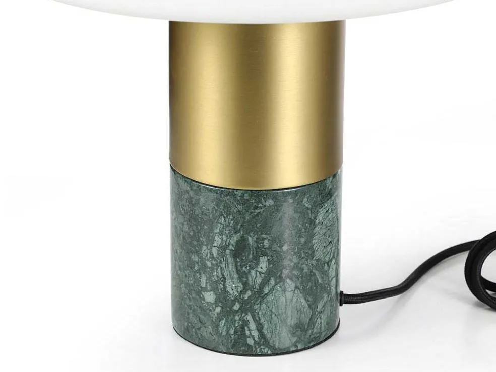 Tafellamp Champignon Van Marmer, Metaal En Glas - D30 X H35 Cm - Wit En Goudkleurig - Langford