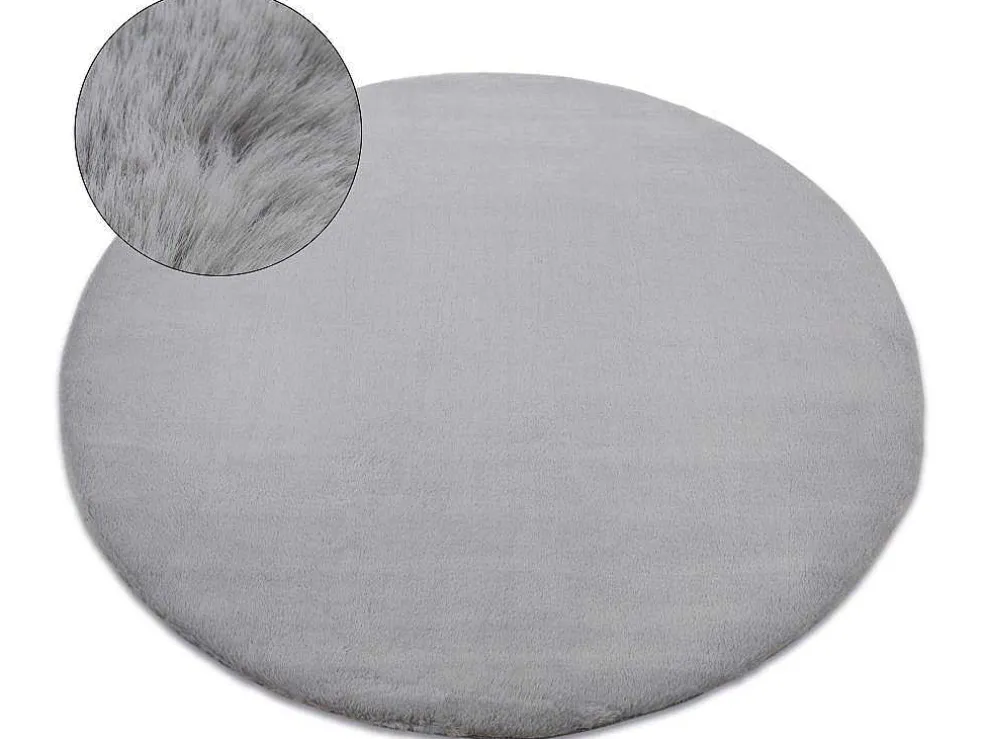 Tapijt Bunny Rond Zilver Imitatie Konijnenvacht Cercle 100 Cm