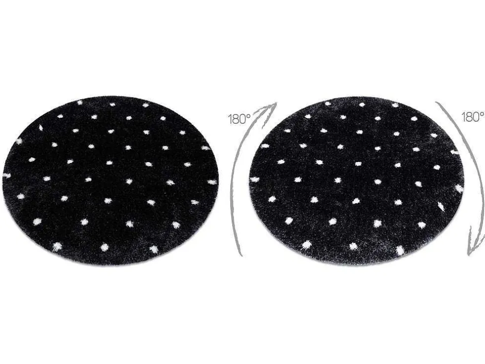 Tapijt Fluffy 2370 Cirkel, Shaggy Stippen Antraciet / Wit Cercle 160 Cm