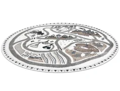 Tapijt Fun Land Voor Kinderen, Dorp, Straten, Wiel - Creme Cercle 140 Cm
