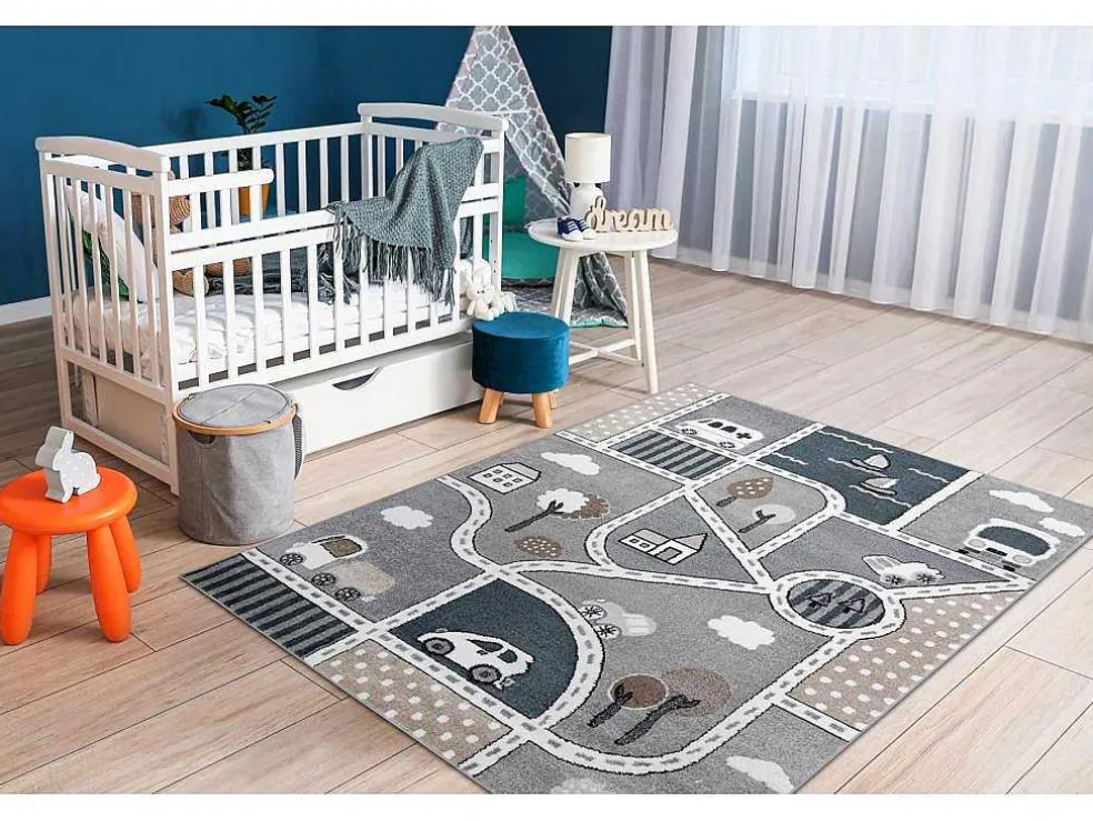 Tapijt Fun Strade Voor Kinderen, Straat, Stad Van Grijs 140X190 Cm