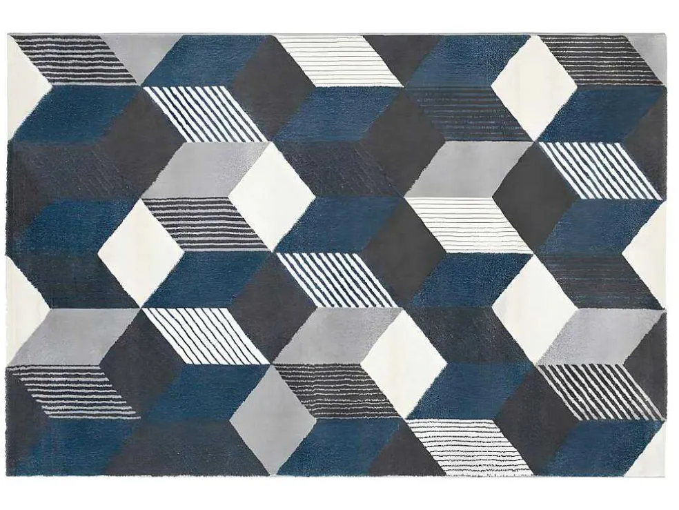 Tapijt Geometrisch Design Carrio - Polypropyleen - 160 X 230 Cm - Grijs, Wit En Blauw