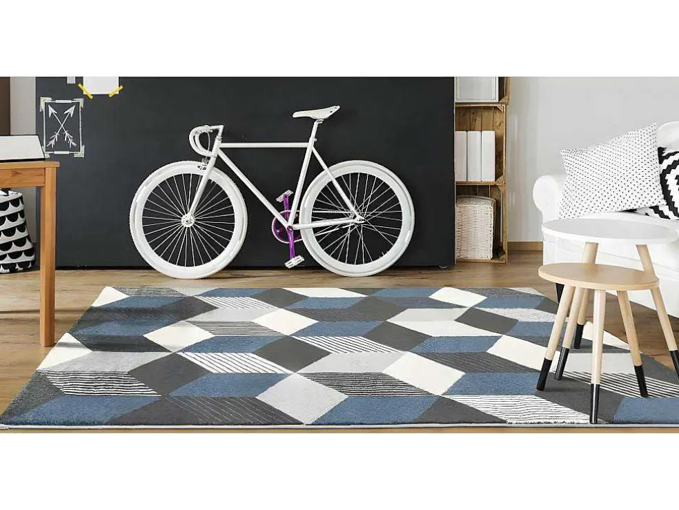 Tapijt Geometrisch Design Carrio - Polypropyleen - 160 X 230 Cm - Grijs, Wit En Blauw