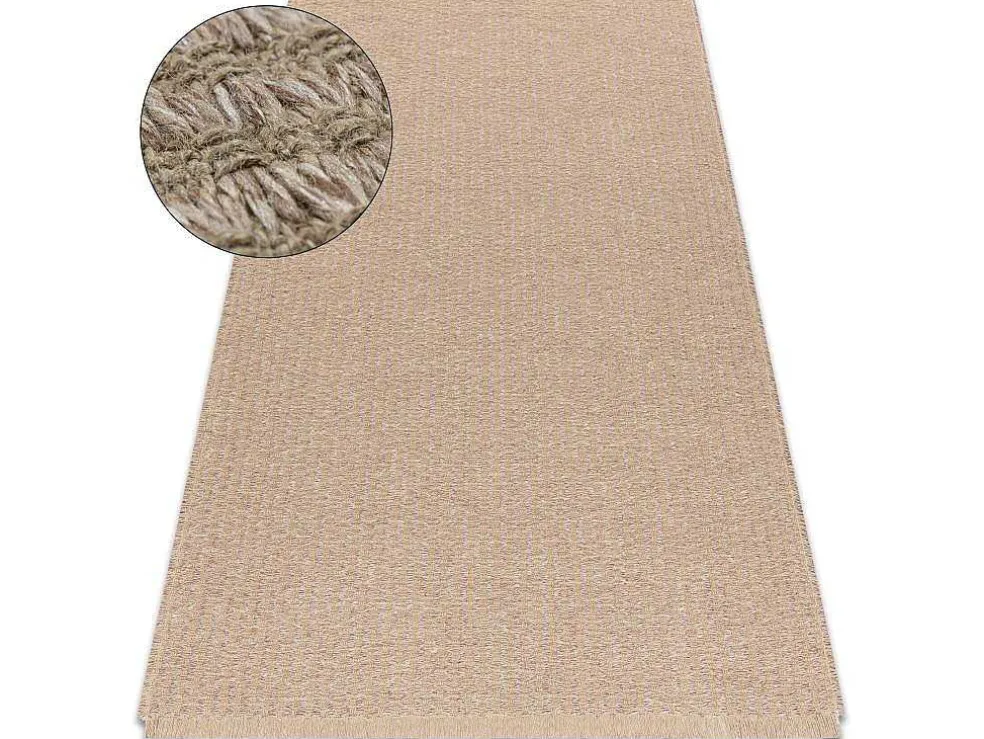 Tapijt Jute 3650 Beige Een Kleur - Jute, Platgeweven, Franjes 140X190 Cm