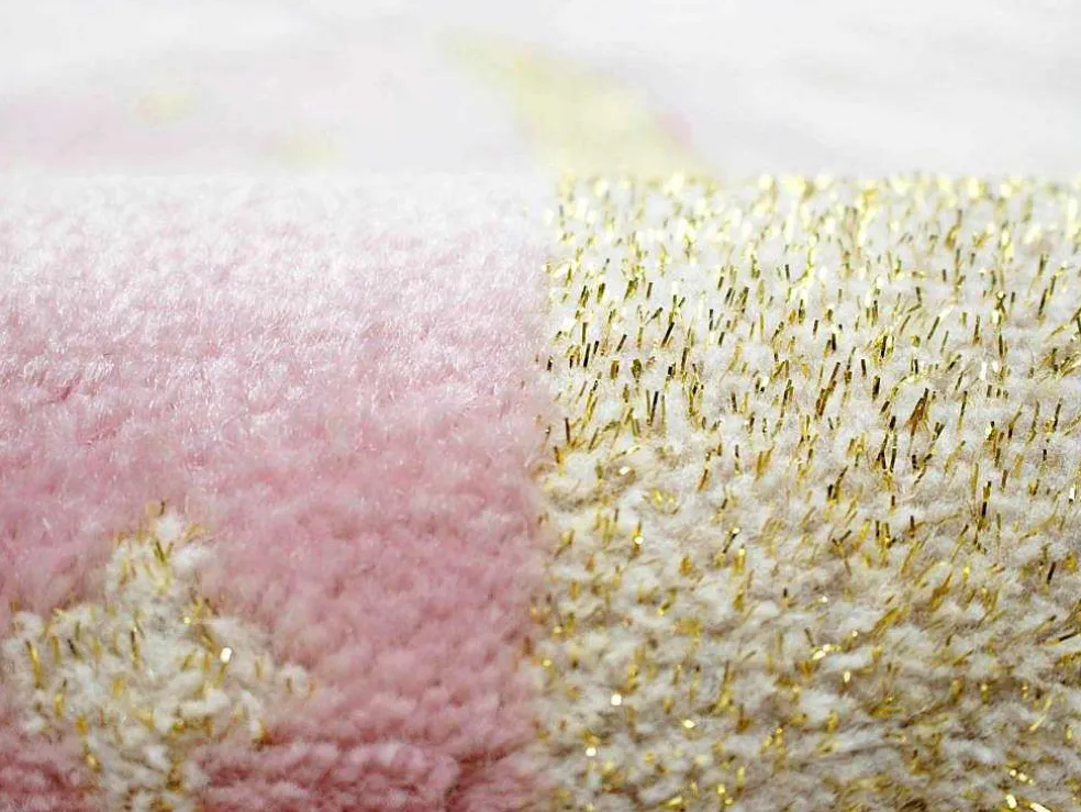 Tapijt Kinderen Sprookjeskasteel - Glanzende Lurex-Afwerking - 120 X 170 Cm - Roze En Goud - Princesia