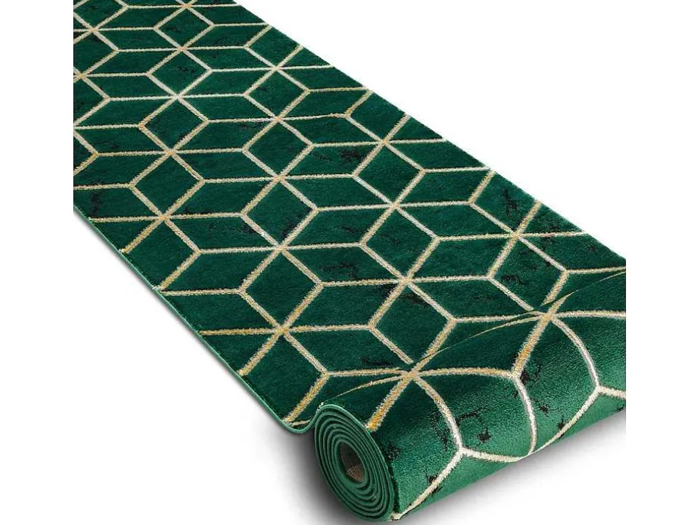 Tapijtloper Emerald Exclusief 1014 Glamour, Stijlvol Kubus Fles Groen 80X400 Cm