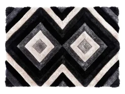 Tapijt Shaggy Met 3D-Effect Sablier - Polyester - 140 X 200 Cm - Grijs Zwart En Wit