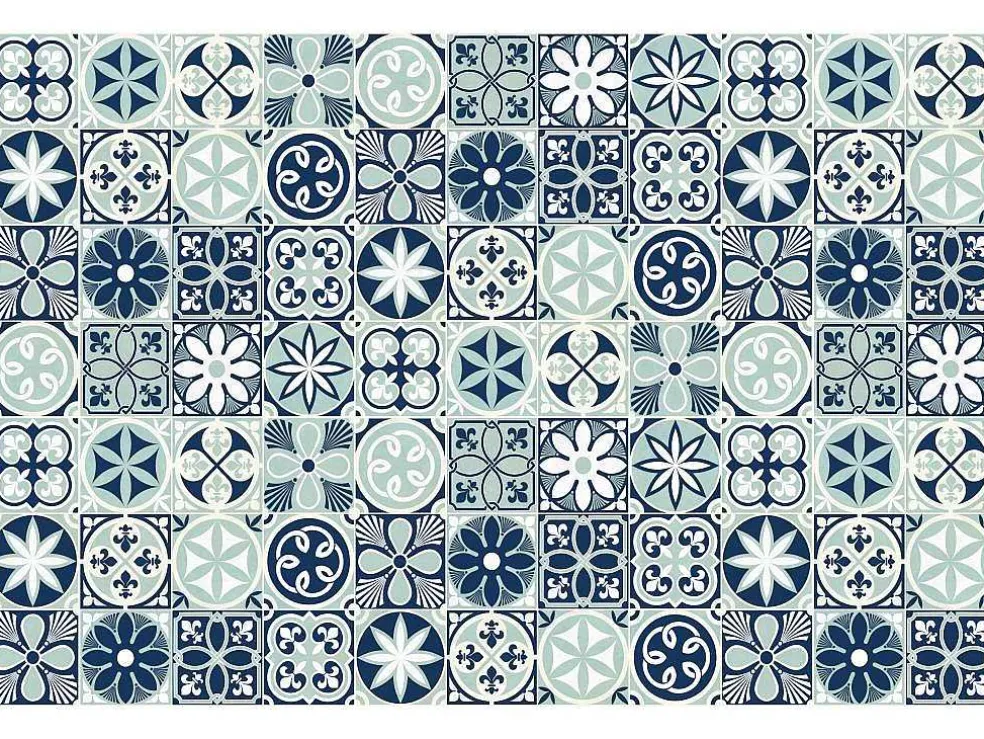 Tapijt Van Vinyl Met Cementtegeleffect - 120 X 180 Cm - Blauw - Rica