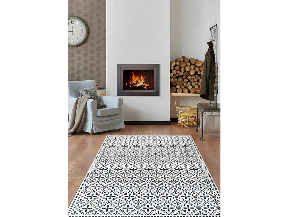Tapijt Van Vinyl Met Vloertegelmotief Terquise - 120 X 180 Cm - Blauw En Wit