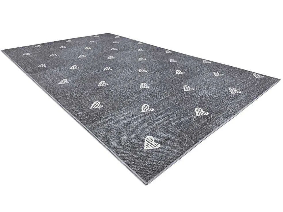 Tapijt Voor Kinderen Hearts Jeans, Gewreven Harten, Kinderen - Grijsk 100X150 Cm