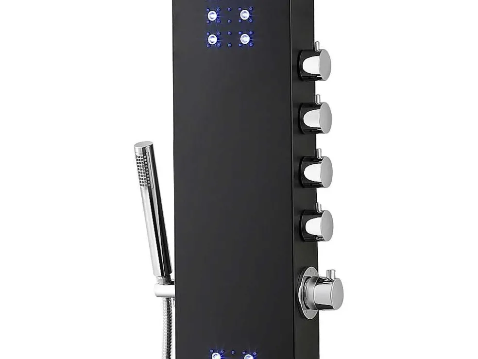 Thermostatische Douchekolom Met Massagestralen, Ledverlichting En Bluetooth - L20 X H165 Cm - Zwart - Chakra V
