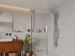 Thermostatische Douchekolom Met Massagestralen, Ledverlichting En Bluetooth - L20 X H165 Cm - Zilverkleurig - Chakra V