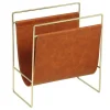 Tijdschrifthouder In Vintage-Stijl Van Kunstleer - L38 X D22 X H41 Cm - Metaal En Bruin Kunstleer - Ferri