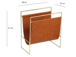 Tijdschrifthouder In Vintage-Stijl Van Kunstleer - L38 X D22 X H41 Cm - Metaal En Bruin Kunstleer - Ferri