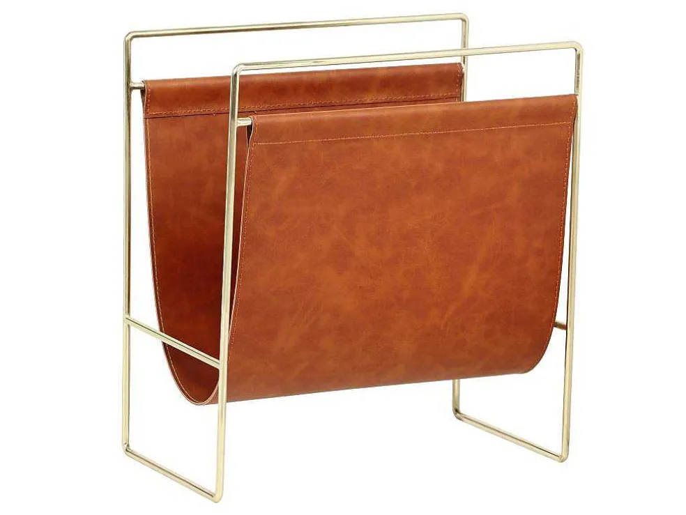Tijdschrifthouder In Vintage-Stijl Van Kunstleer - L38 X D22 X H41 Cm - Metaal En Bruin Kunstleer - Ferri