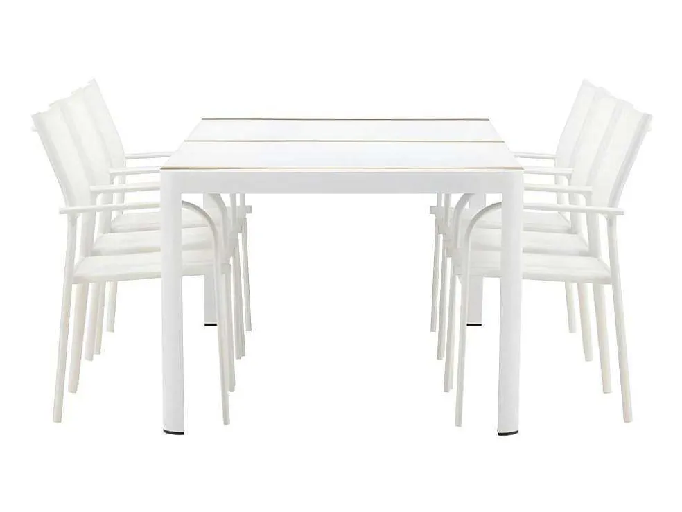 Togo Tuinmeubelset Tafel 100X200Cm Wit, 6 Stoelen Santorini Wit.