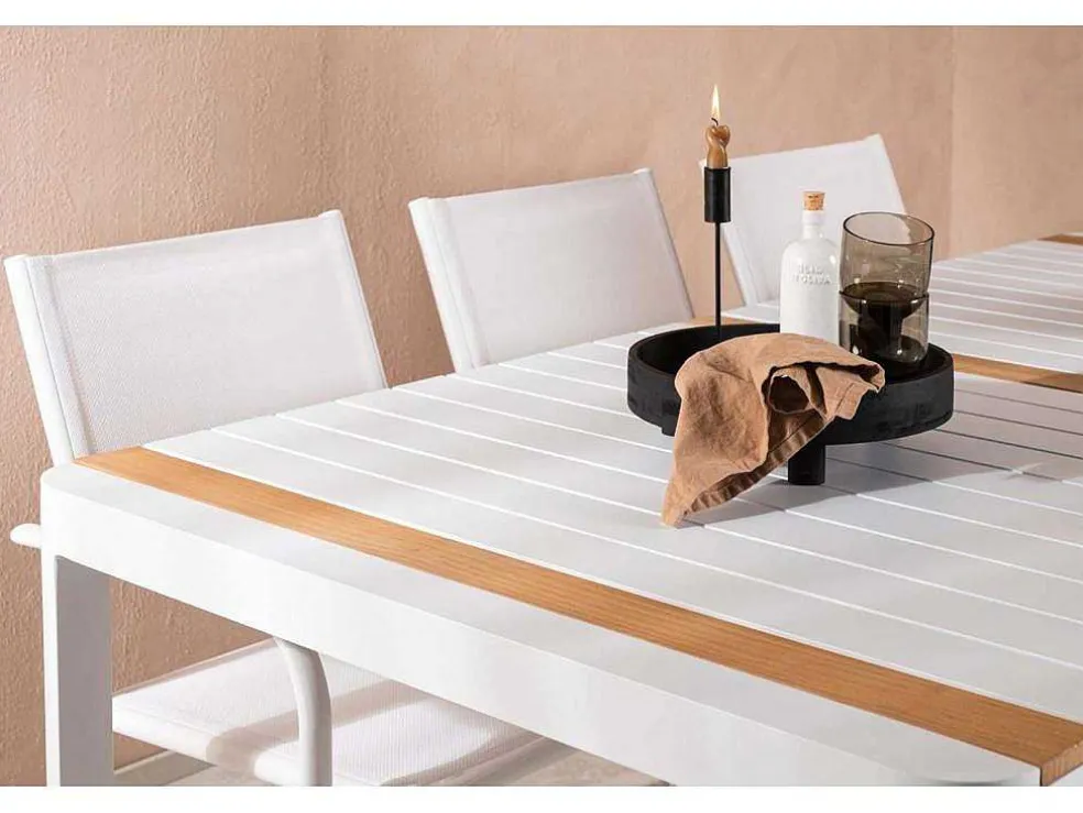 Togo Tuinmeubelset Tafel 100X200Cm Wit, 6 Stoelen Santorini Wit.