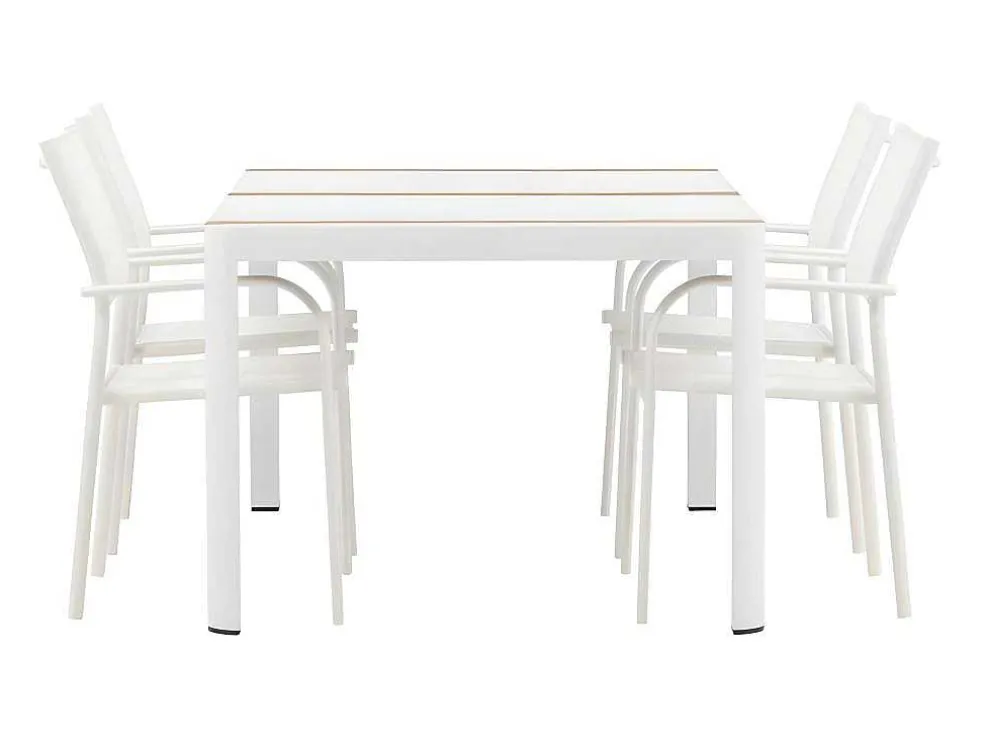 Togo Tuinmeubelset Tafel 90X150Cm Wit, 4 Stoelen Santorini Wit.