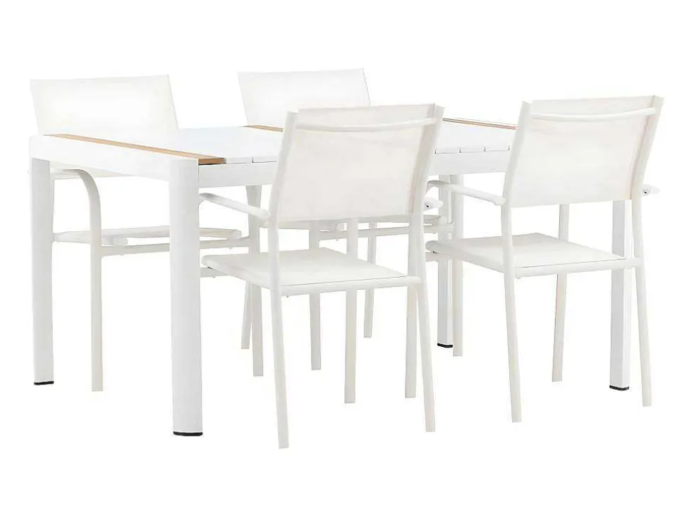 Togo Tuinmeubelset Tafel 90X150Cm Wit, 4 Stoelen Santorini Wit.