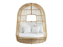 Tuinbed Met Baldakijn Van Gevlochten Hars - Licht Naturel Met Wit Kussen - Cervaro Van Mylia