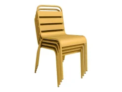 Tuineethoek Van Metaal - Een Tafel D160 Cm Met 2 Opstapelbare Fauteuils En 4 Opstapelbare Stoelen - Mosterdgeel - Mirmande Van Mylia