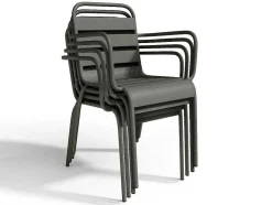 Tuineethoek Van Metaal - Een Tafel D110 Cm En 4 Opstapelbare Fauteuils - Donkergrijs - Mirmande