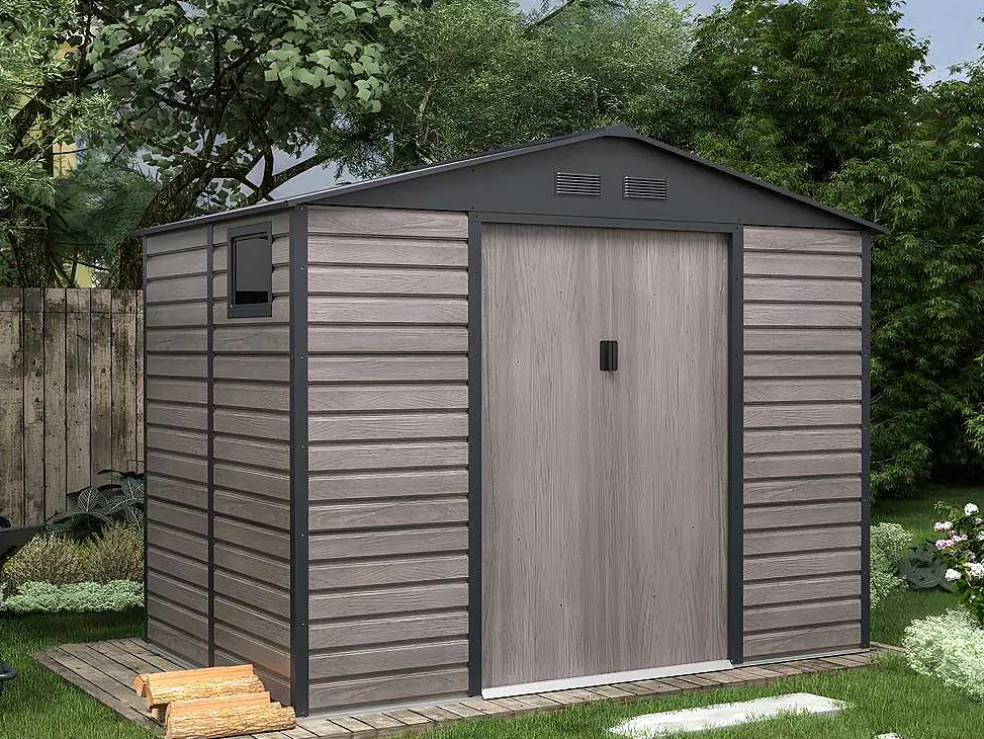 Tuinhuisje Van Gegalvaniseerd Staal Met Houteffect Adelmo - Grijs - 5,40 M