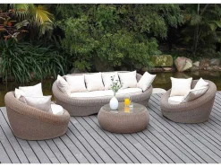 Tuin Loungeset Van Karamel Gevolchten Hars - Zitbank & 2 Fauteuils & Salontafel - Whiteheaven