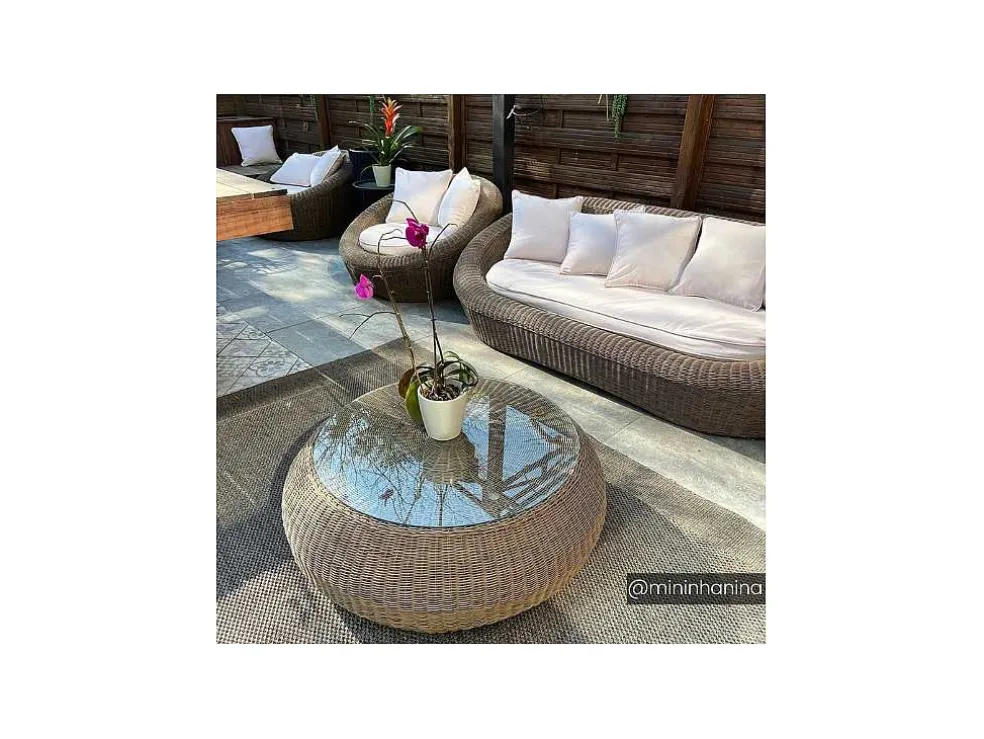 Tuin Loungeset Van Karamel Gevolchten Hars - Zitbank & 2 Fauteuils & Salontafel - Whiteheaven