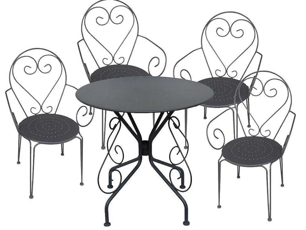 Tuinset Met Tafel En 4 Stoelen Van Metaal Met Smeedijzer Aspect - Antraciet - Guermantes
