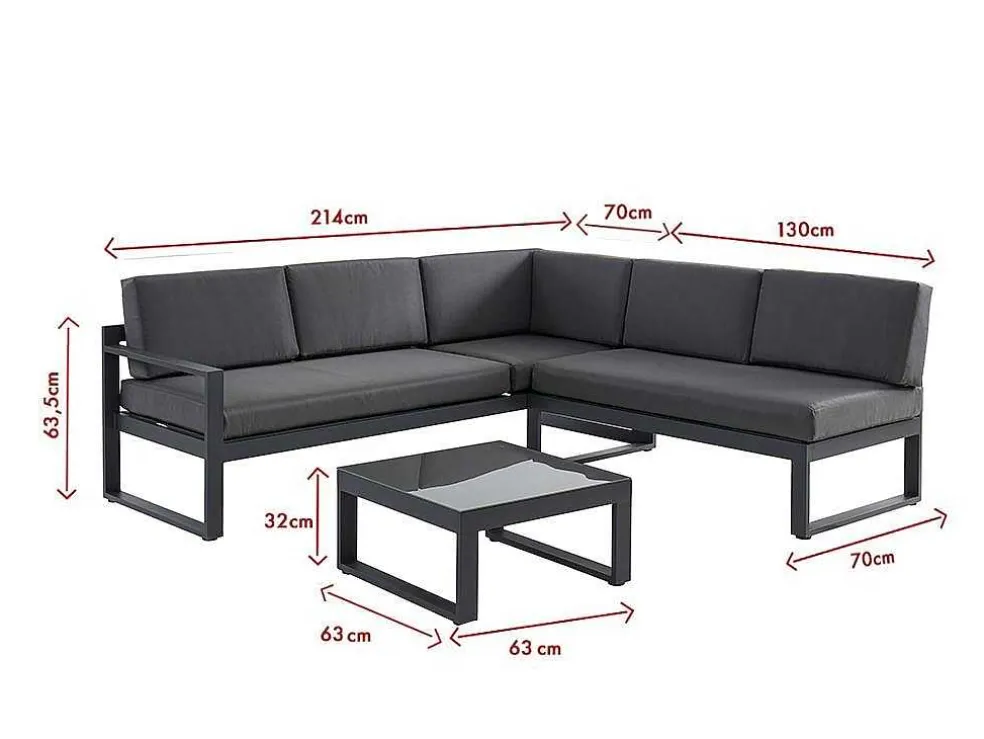 Tuinzithoek Van Aluminium: Salontafel En Hoekbank Met Afneembare Hoek 6 Personen - Antraciet - Palaos Ii
