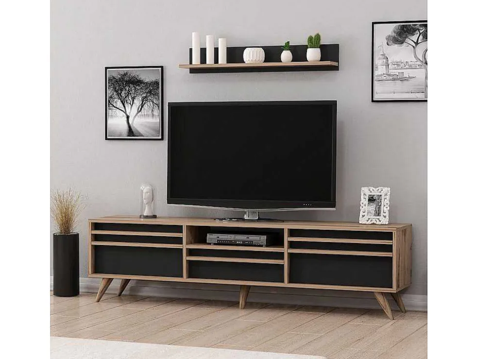 Tv-Meubel Hira - Zwart - 180X35X48 Cm - Epikasa