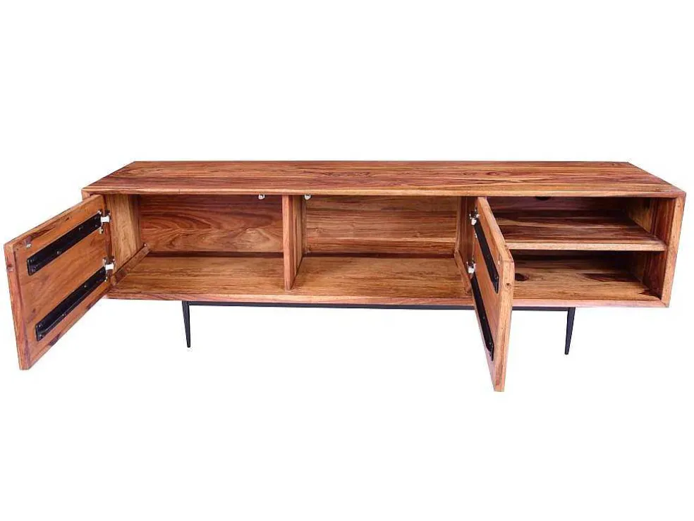 Tv-Meubel Met 2 Deuren En 2 Niche - Sheesham Hout En Metaal - Kleur: Natuurlijk - Zelicina