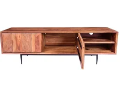 Tv-Meubel Met 2 Deuren En 2 Niche - Sheesham Hout En Metaal - Kleur: Natuurlijk - Zelicina