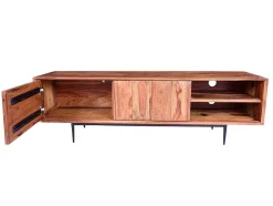 Tv-Meubel Met 2 Deuren En 2 Niche - Sheesham Hout En Metaal - Kleur: Natuurlijk - Zelicina