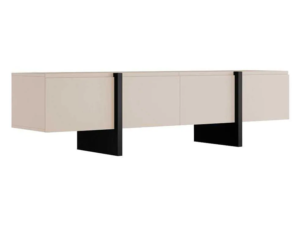 Tv-Meubel Met 4 Deuren Van Mdf - Beige En Zwart - Luvonia