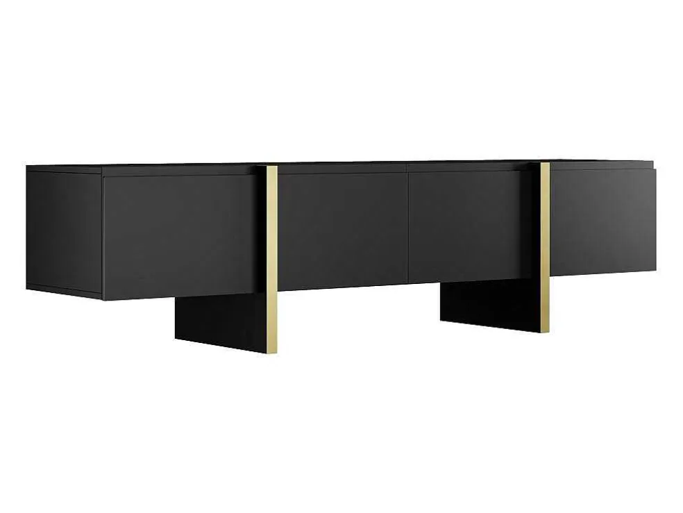 Tv-Meubel Met 4 Deuren Van Mdf - Zwart En Goud - Luvonia