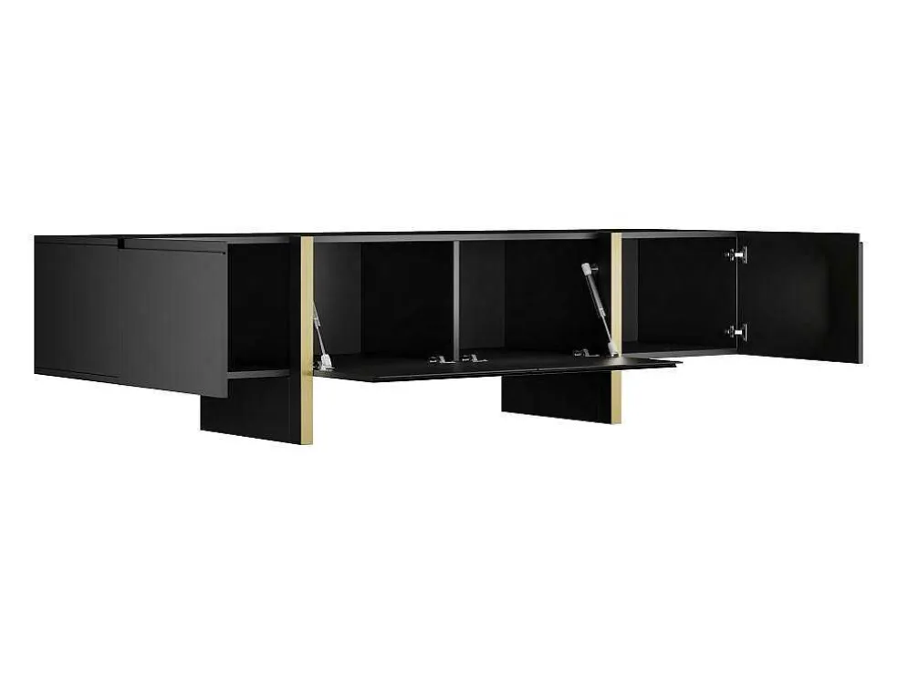 Tv-Meubel Met 4 Deuren Van Mdf - Zwart En Goud - Luvonia